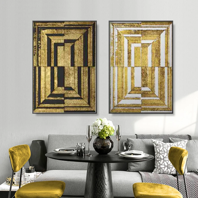 

RELIABLI ART Golden Abstract Canvas Painting Nordic Minimalist Posters And Prints Sample Building Wall Art for Living Room Decor