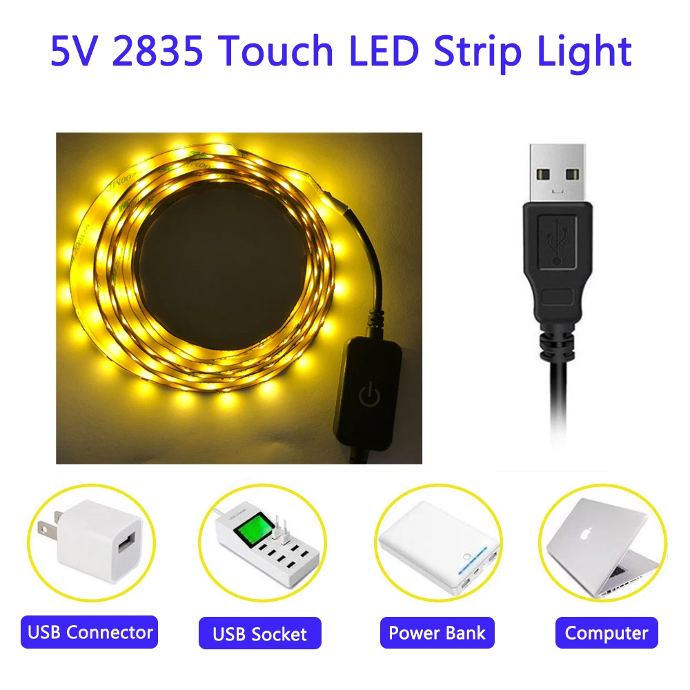 

5V USB Power Touch LED Strip light Single Controller White/Warm White 2835 SMD HDTV TV Desktop PC Screen Backlight lighting