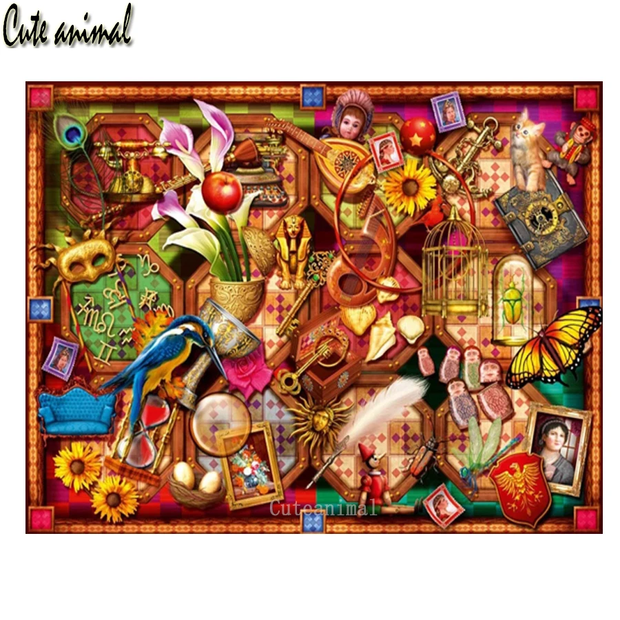 

Алмазная картина стразы, картина с вышивкой в виде цветка и птицы, музыкальный инструмент, мультяшное украшение