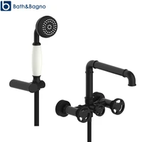 bathtub shower faucet set modern industrial ins black bathroom shower mixer tap brass dual handle wall mounted with hand shower