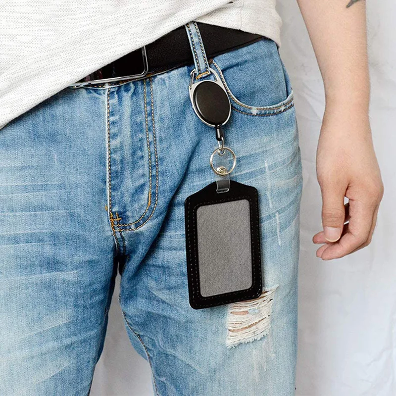 Выдвижной держатель значка Черный ID для карт с карабином катушка клип кольцо