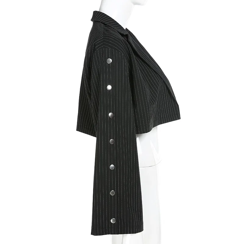 Офисные женские черные полосатые куртки блейзеры для женщин осень 2019 модные