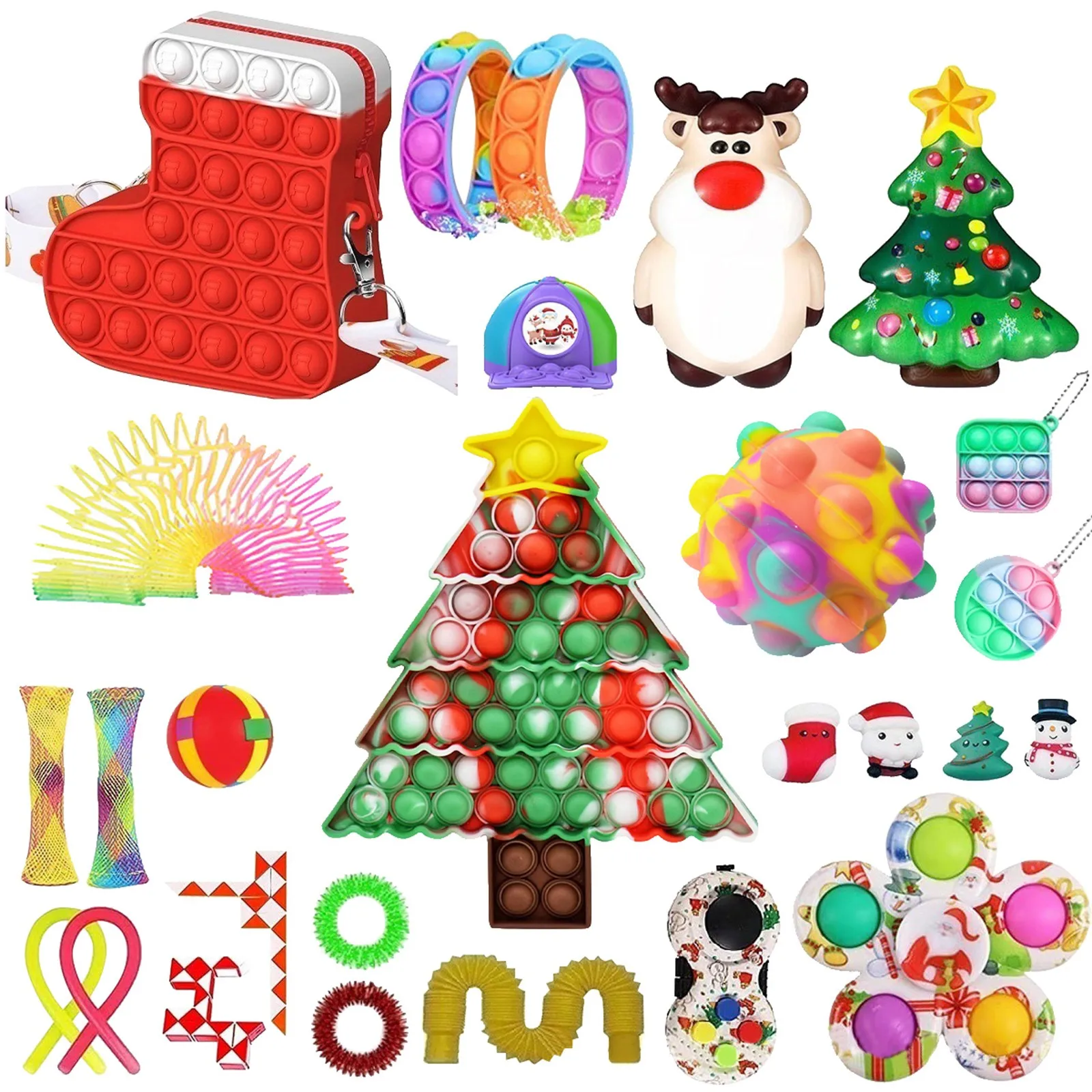 

Christmas Set Silicone Rainbow Squishy Stress Relief Autism Needs Anti-stress Pops Bubbles Hands Training Sensory Fidget Toy