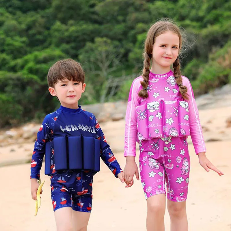 

Kids Bathing Suits Anti-UV UPF50+ Swimsuit Long Sleeve Swimwear for Children Swimming Detachable Buoyancy Floating Swimwear