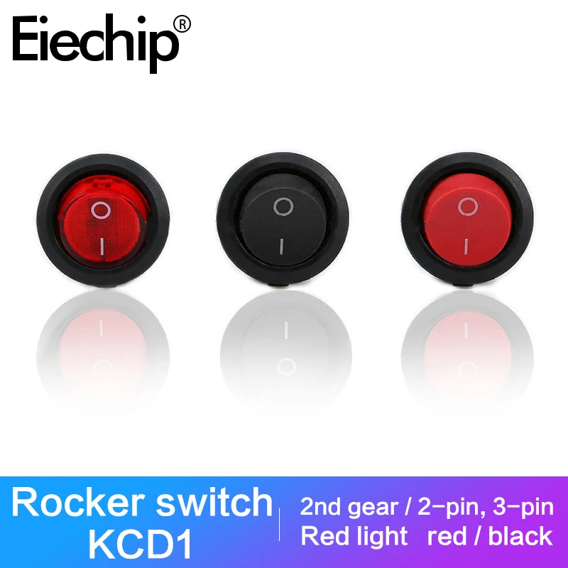 

10pcs/lot KCD1 Round switch 2/3pin Light/no light buttons Red 23mm outer diameter rocker switches,Used for TV/toy/home switch