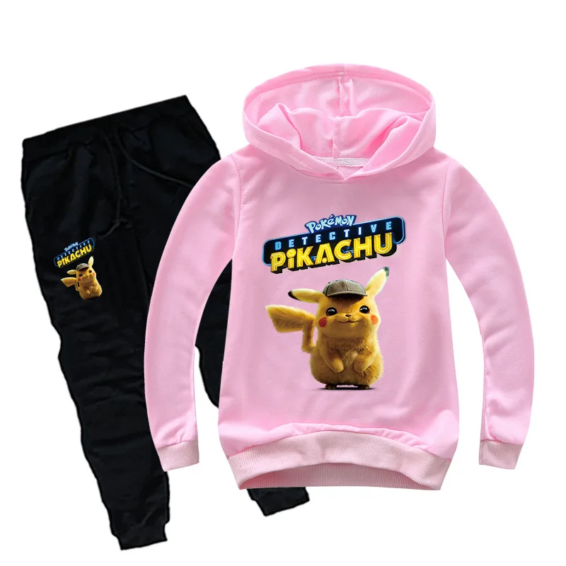 2019 Kids Cartoon POKEMON GO Tracksuit Pikachu Boys Girls Cosplay Costumes Full Sleeve Cool Clothing Sets hoodie Pants Suit | Детская