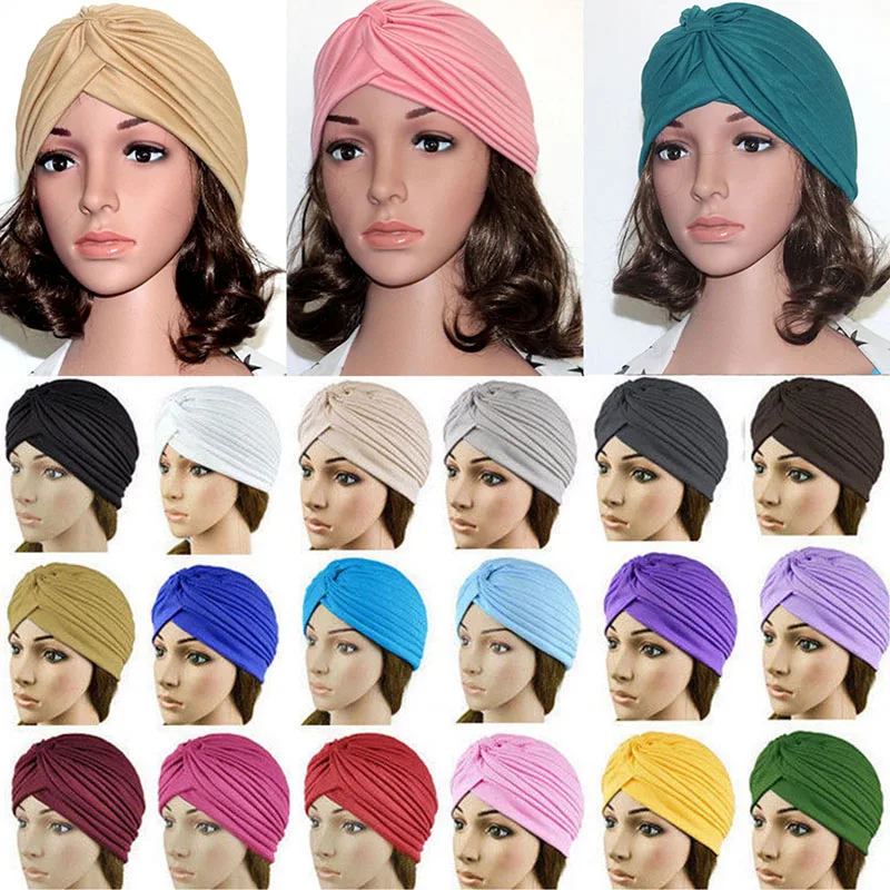 

Women Headscarf Hijabs Knot Twist Turban Headbands Cap Autumn Winter Warm Headwear Casual Streetwear Female Muslim Indian Hats