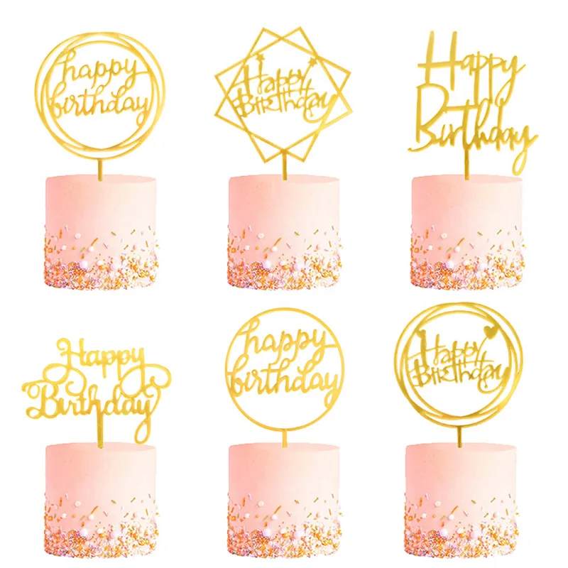 

10Pcs Gold Acrylic Happy Birthday Cake Topper Flag Cake Picks For Kids Adult Birthday Party