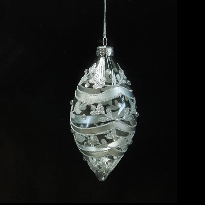 

100 шт./упак. 6*11 см, в форме конуса, серебряная роспись, стеклянный шар, Рождественское украшение, ручной рисунок, подвесной кулон
