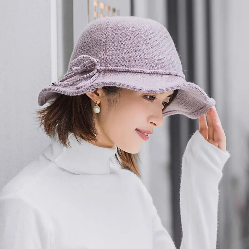 SUOGRY/Осенняя шляпа-ведро элегантные зимние женские вязаные шапки для рыбака