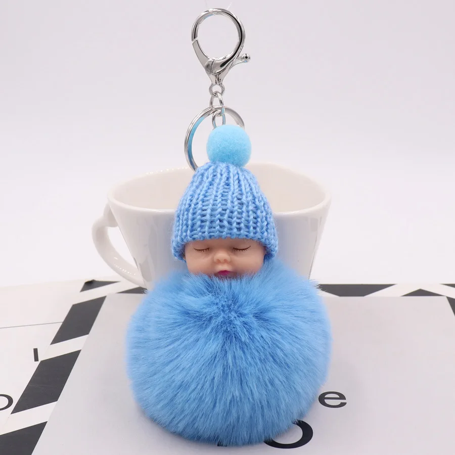 

Fashion Sleeping Baby Doll Keychain Women Fluffy Pompom Key chain llaveros pom pom keyring Key Holder Bag Chaveiro Pompon Porte