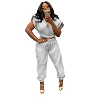 2021 autumn casaul women tracksuit two piece set deep v neck shirt and long pants solid color matching set clothes for women