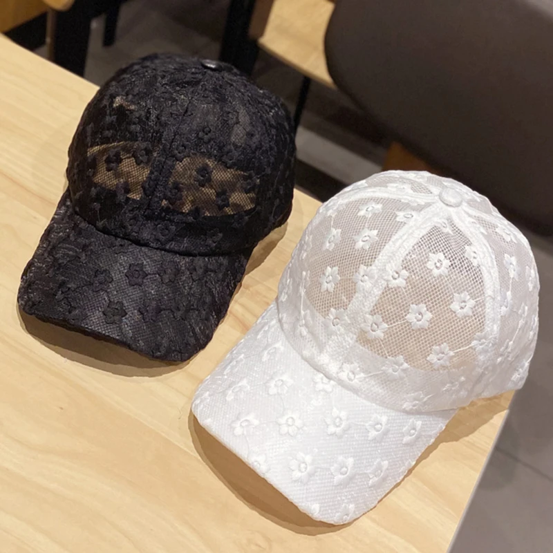 

Summer Lace Flowers Hat Breathable Baseball Cap For Women Mesh Girls Snapback Hip Hop Fashion Female Caps