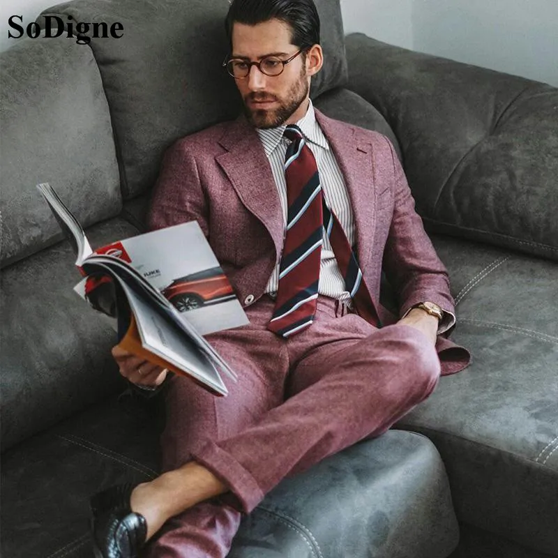 

SoDigne 2021 British Style Mens Coat Suits Customize Winter Groom Wedding Tailored Party Prom Business Blazer (Jacket+Pants)