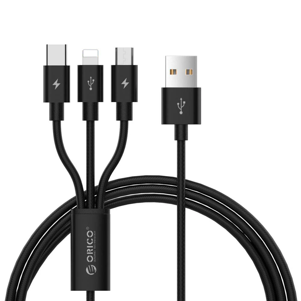 ORICO 3 в 1 USB кабель для iPhone X 8 7 6 Plus Кабель для быстрой зарядки для type-c Micro USB Android Мобильный кабель для зарядки телефона черный - Цвет: Black