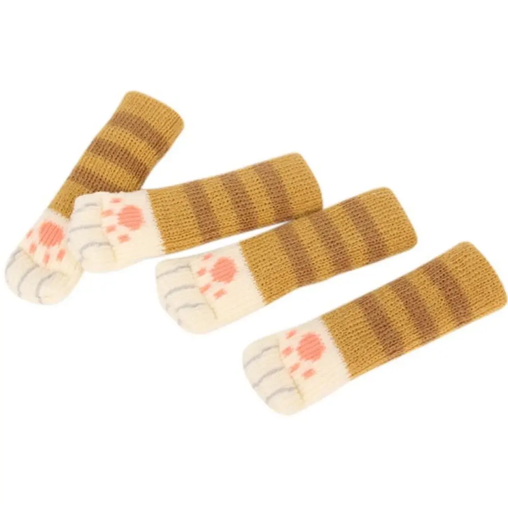 4pcs/set Chair Leg Cover Socks Cute Cat Paws Pattern Floor Protector Table Foot Knitting Anti-slip Door Handle |