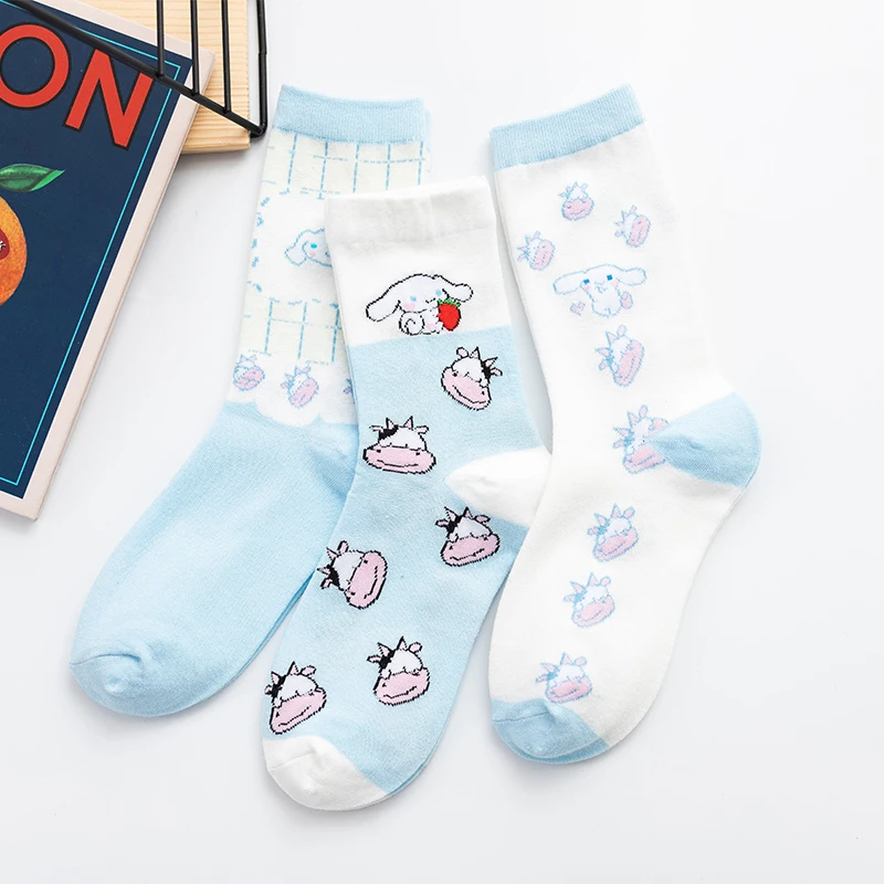 

New Kawaii Cartoon Dog Cat Cow Men and Women Socks Cotton Solid Color Harajuku Japanese Funny Soft Happy Fashion Girls Sockings