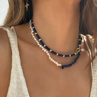 real baroque pearl natural lapis lazuli necklaces women jewelry punk party t show designer club ins rare japan korean