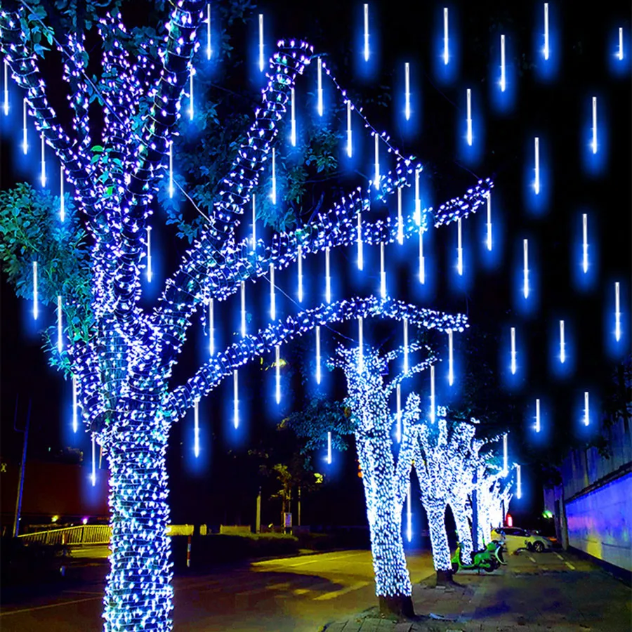 

Christmas Light Meteor Shower Rain Light 8 Tube 384LED Falling Rain String Light Fairy Garland Light for Holiday Party Decor