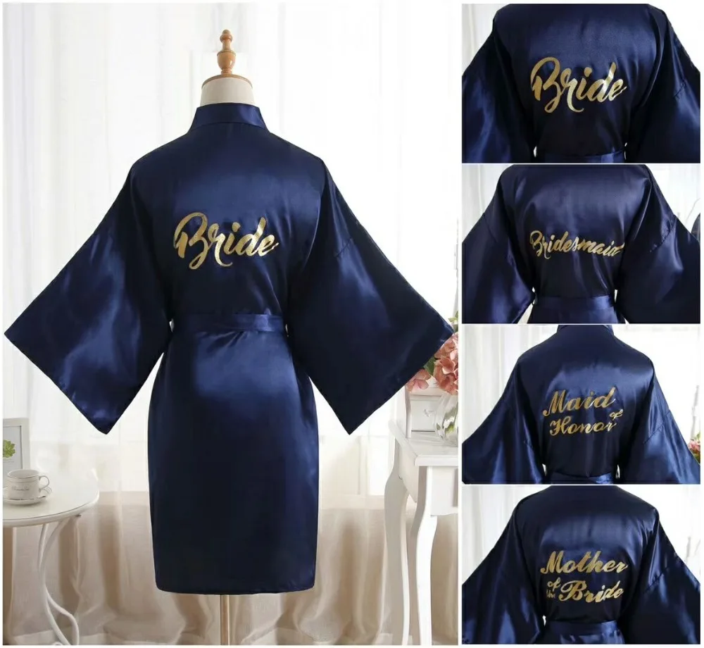 Шелковый Атласный Свадебный халат невесты однотонный банный Короткое Кимоно