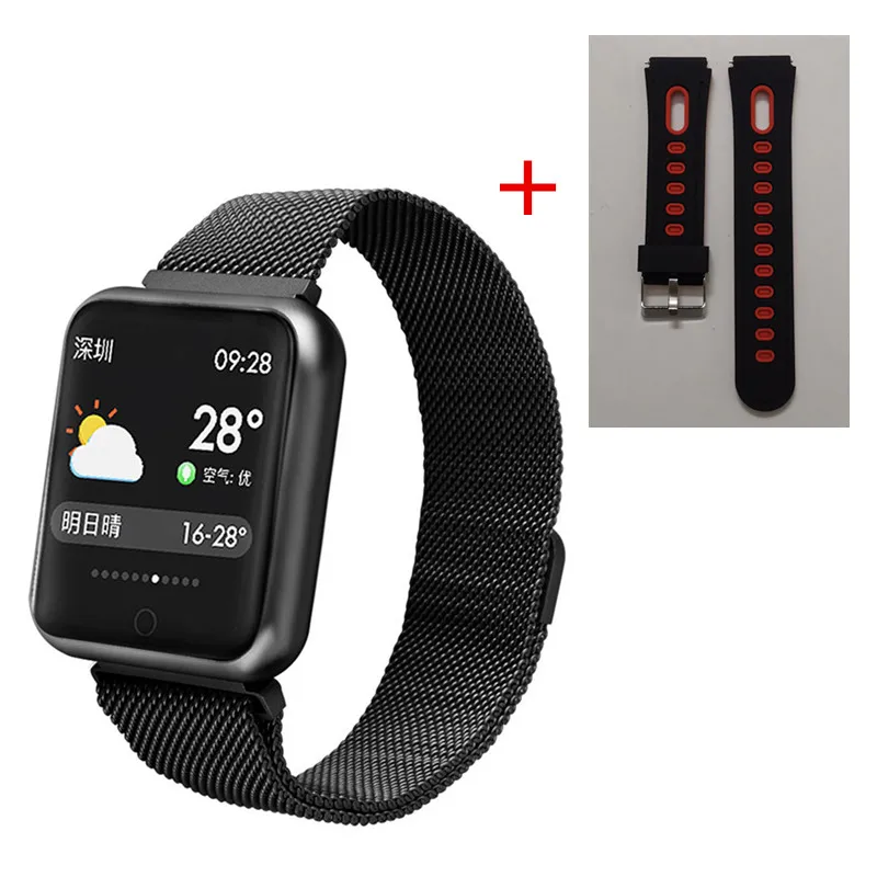 black steel red Продукт: умные часы P68, фитнес-трекер, монитор сердечного ритма, IP68 Водонепроницаемые Часы мужские и женские умные часы - Цвет: black steel red