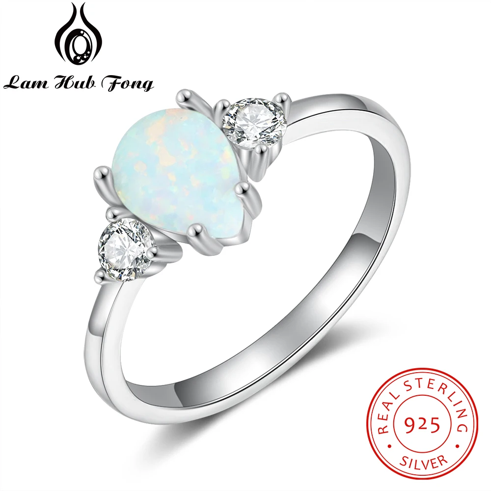 Real 925 Sterling Silver Rings for Women Water Drop Fire Opal Stackable Ring Female Engagement Gift Wedding Band  (Lam Hub Fong)