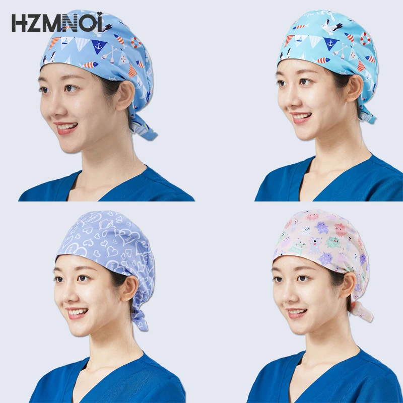 

2021 New Lady Nurse Cap Doctor Surgical Cap Pet Hospital Surgeon Cap Dentist Cap Sweat-absorbent Dust-proof Cotton Scrub Cap