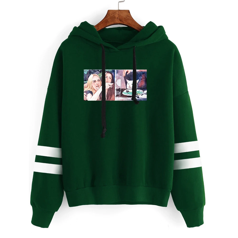 Женская толстовка с рисунком кошки Повседневные пуловеры на столе свитшоты в