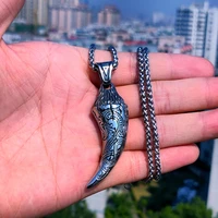 viking wolf fang tooth spike pendant necklace men women biker stainless steel wolf stamp necklace chain fashion viking jewelry
