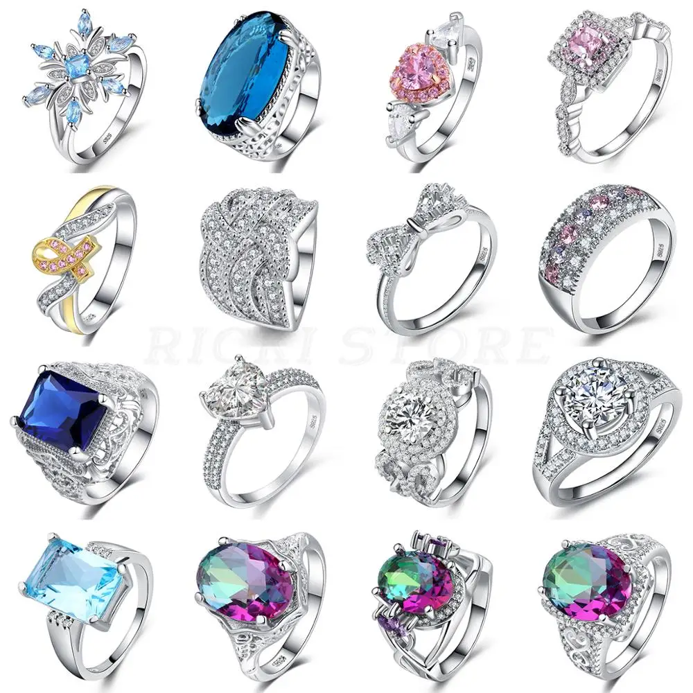 RICKI/Серебряные вечерние кольца с кубическим цирконием и разноцветными