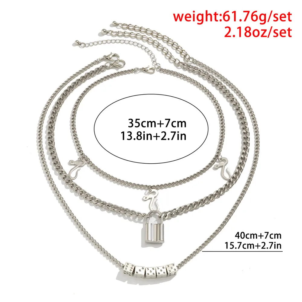 

Cosysail 3Pcs/Set Punk Dice with Padlock Pendant Necklace for Women 2021 Vintage Snake Choker Necklace Collar Goth Jewelry 2021