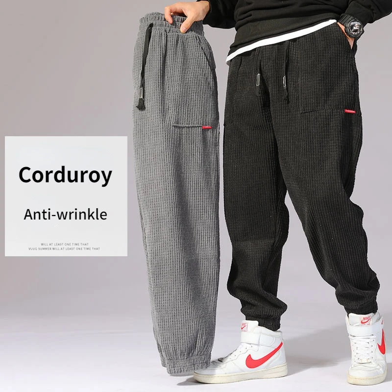 

HOUZHOU Winter Corduroy Warm Pants Black Thick Trousers Male Baggy Casual Grey Home Pants Plus Velvet Korean Streetwear Hip Hop
