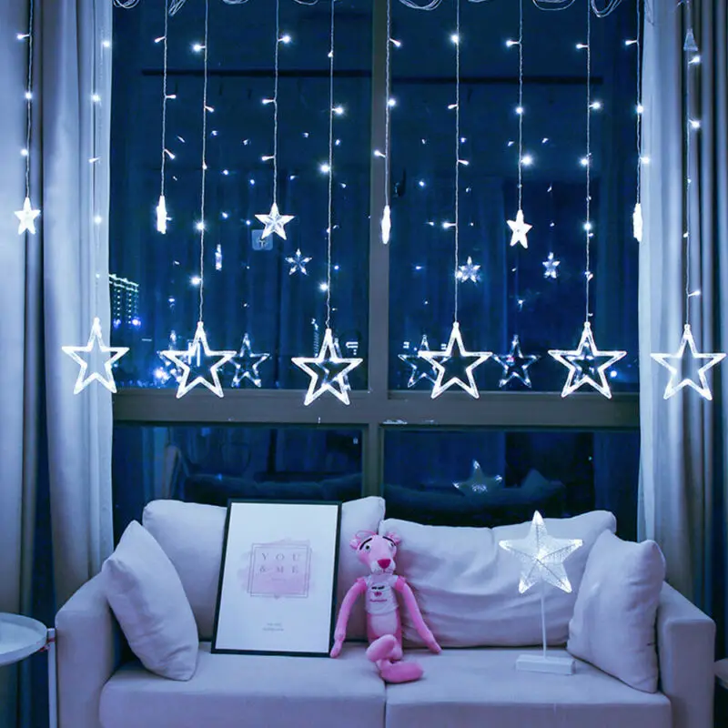 Светодиодная гирсветильник занавеска Звезда 12 шт.|Украшения своими руками для