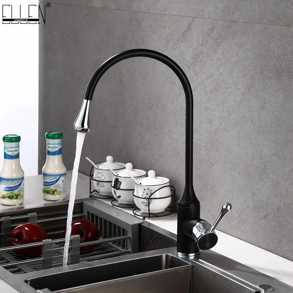 Black Chrome Смеситель для ванной комнаты, хромированный кран на бортике с одной ручкой, кран для кухни, кран для горячей и холодной воды ELM505 - Цвет: Black Chrome
