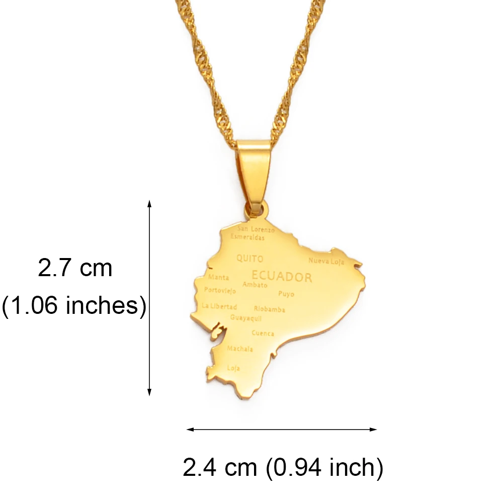 Anniyo Ecuador Map Pendant Necklaces for Women Silver Color/Gold Color Charm Maps Jewelry Ecuadorian Patriotic Best Gift #149121 | Украшения