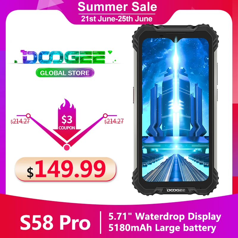 DOOGEE S58 Pro IP68/IP69K/MIL STD 810G водонепроницаемый прочный телефон 5180mA большой аккумулятор