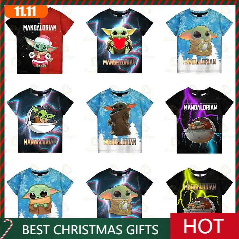 

Harajuku Tee Disney Children's Short Sleeves Men Women T-shirt Baby Yoda Print 3D T-shirt Boys Girls Tops for Birthday Gifts