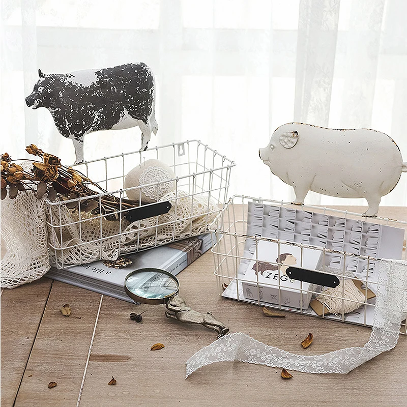 

farm animal theme white hand crafted vintage metal baskets