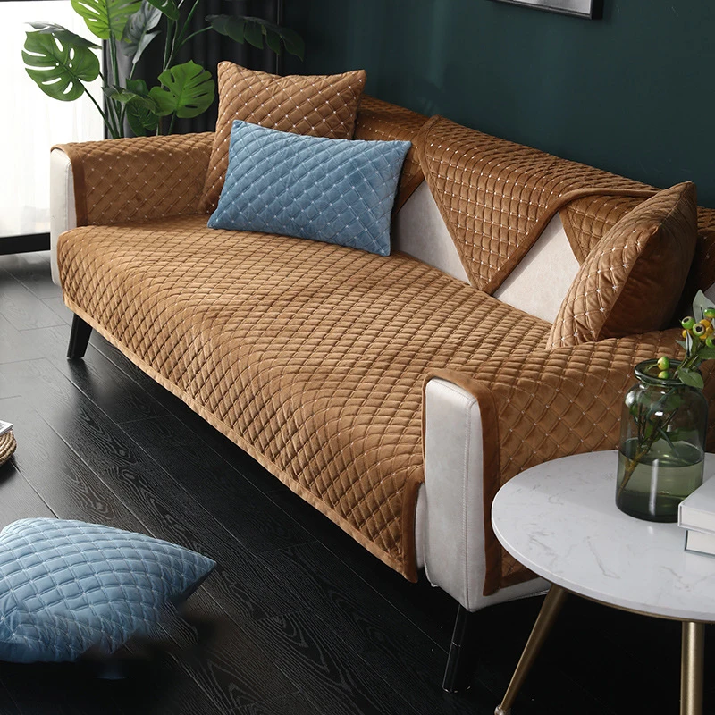 

1/2/3/4 Seater Thicken Sofa Cover Velvet Couch Cover Dustproof Sofa Towel Solid Slipcovers Corner Sofa Covers For Living Room