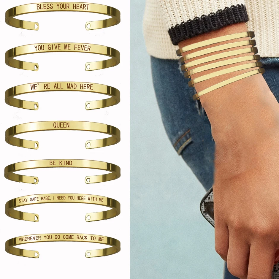 Браслет с надписью BLESS YOUR сердца и буквы Женский металлический браслет
