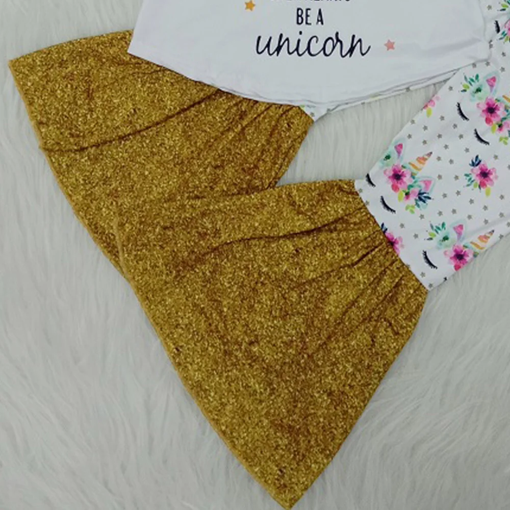

Toddler Spring Girls Golden Bells Pants Outfit Kids Clothes Short Sleeve Letter Cartoon Shirt Baby Child Boutique