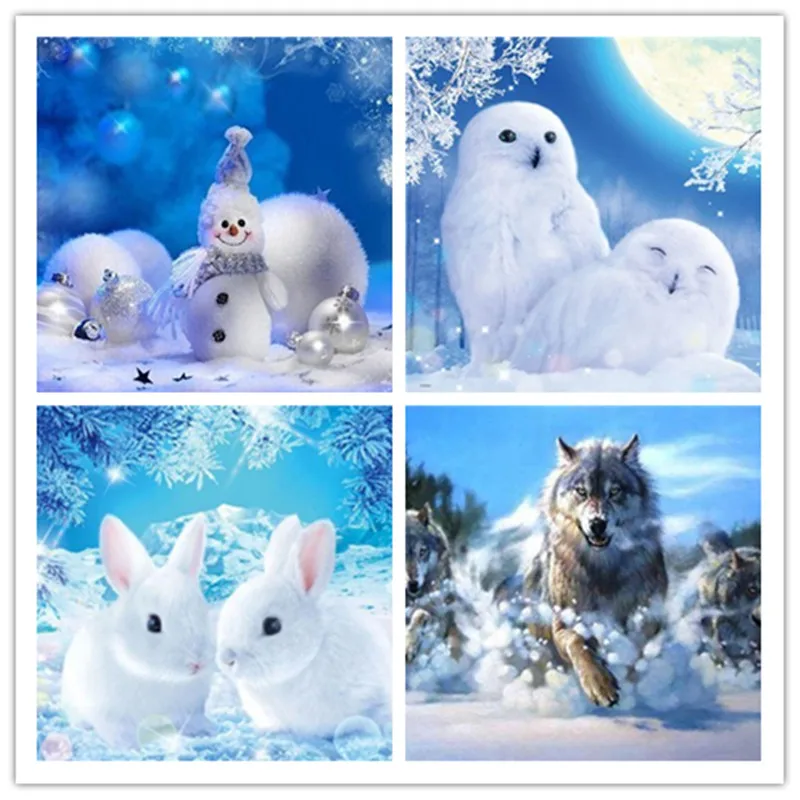 DIY Алмазная картина зима кролик сова вышивка с пейзажем пейзаж Рождественский