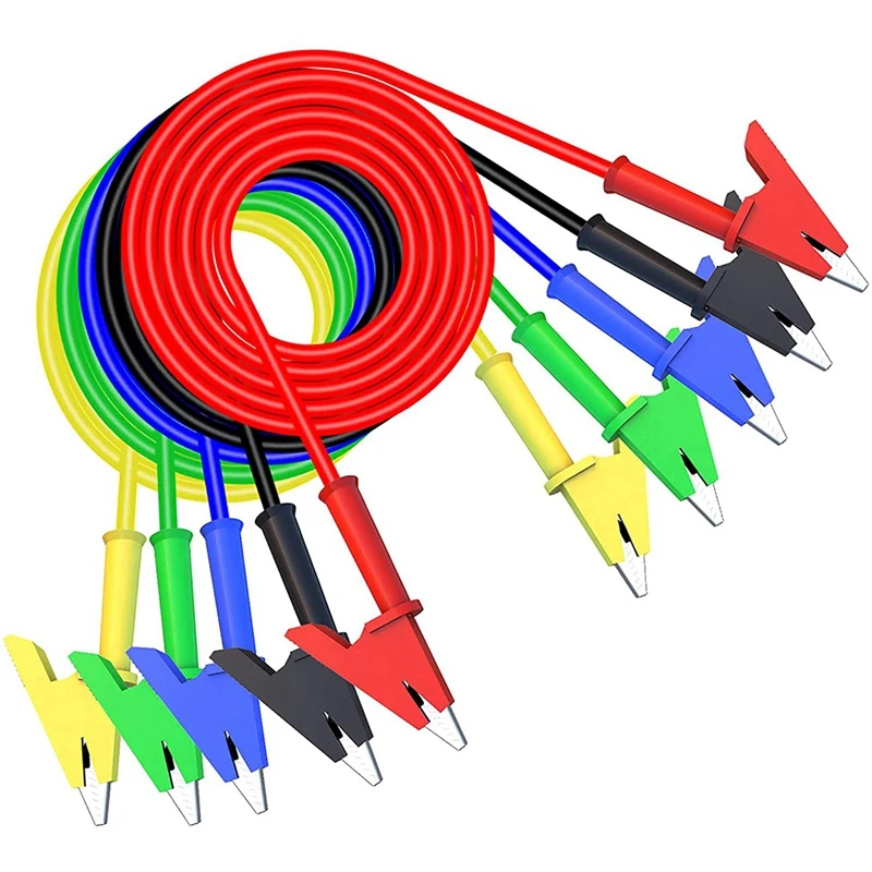 

5 X Test Leads Double Ended Alligator Clips Copper Clips Heavy Duty Flexible Test Cables 5 Colors For Multimeter Testing