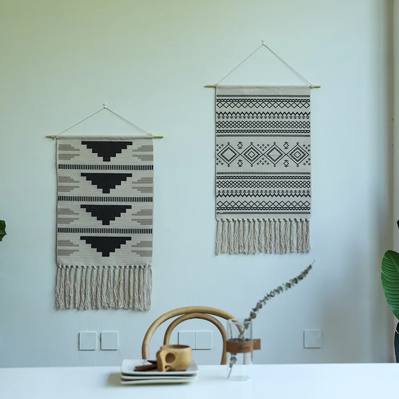 

Nordic Bohemian Abstract Simple Abstract Tapestry Wall Hanging Blanket Modern Cotton Tassel Tapestry Floral Tapiz Home Decor G5T
