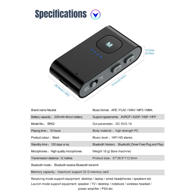 

Bluetooth 5.0 Audio Receiver Transmitter 3.5Mm Jack Handsfree Wireless Power Display Adapter with Clip Support TF Card