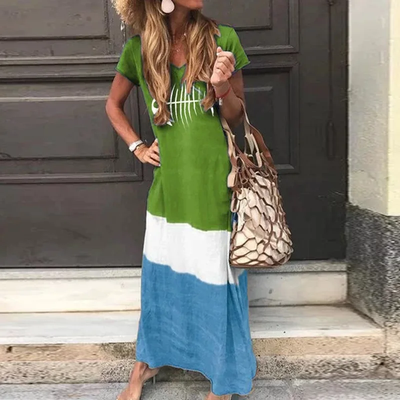 07 Green Fanbety, градиентный цвет, макси платье, женское, пэчворк, Пляжное, длинное платье, элегантное, сердце, принт, v-образный вырез, короткий рукав, летнее платье, 5XL - Цвет: 07 Green