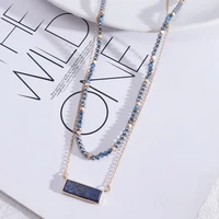 layered horizon lapis lazuli stone bar pendant necklace 2021 gold color cube beads pearl glass beaded chain necklace wholesale