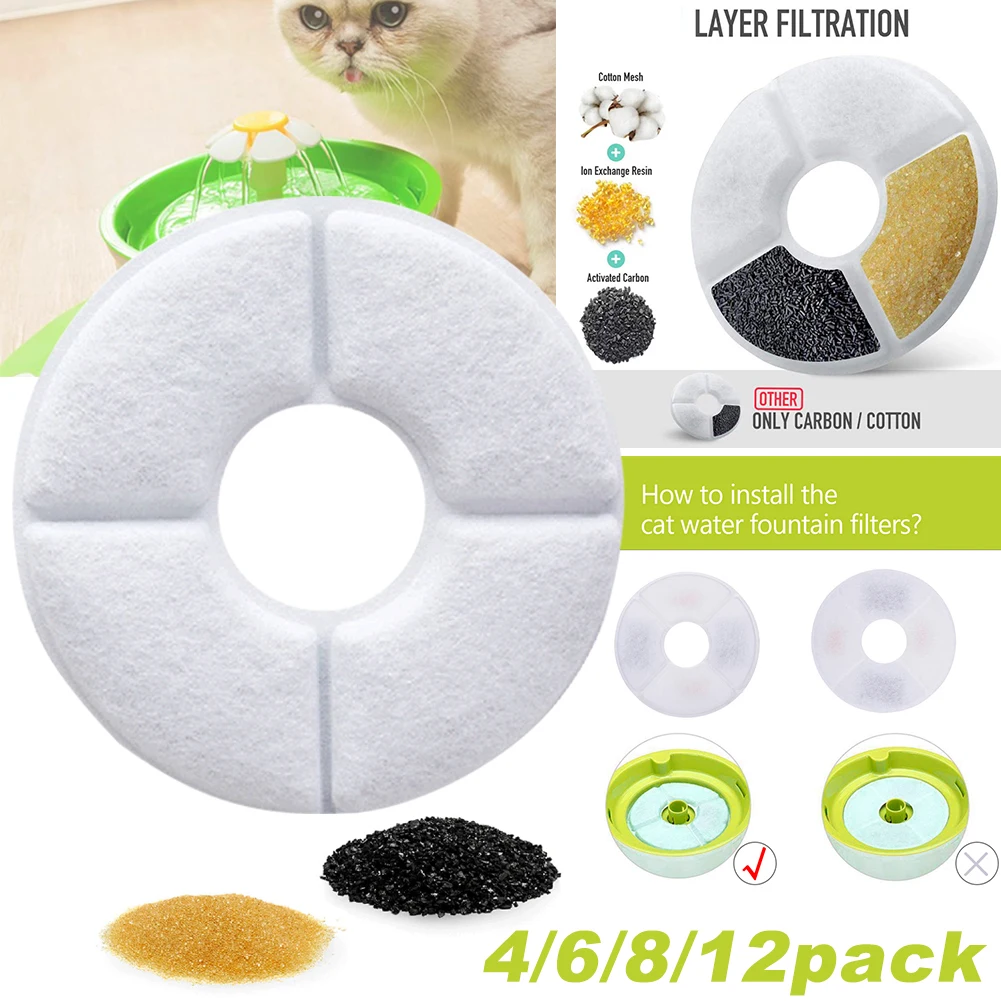 

4pcs Cat Water Fountain Filters Activated Carbon Filter Charcoal For Cat Automatic Water Dispenser Drinking Fountain Dish Filter