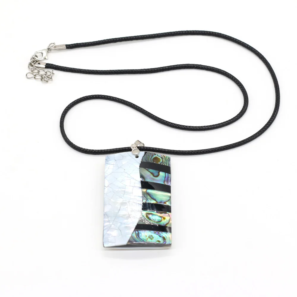 

Rectangular Natural Mother of Pearl Shell Pendant Necklace for Women Men Charms Leather Rope Chain Necklaces Choker Jewelry Gift