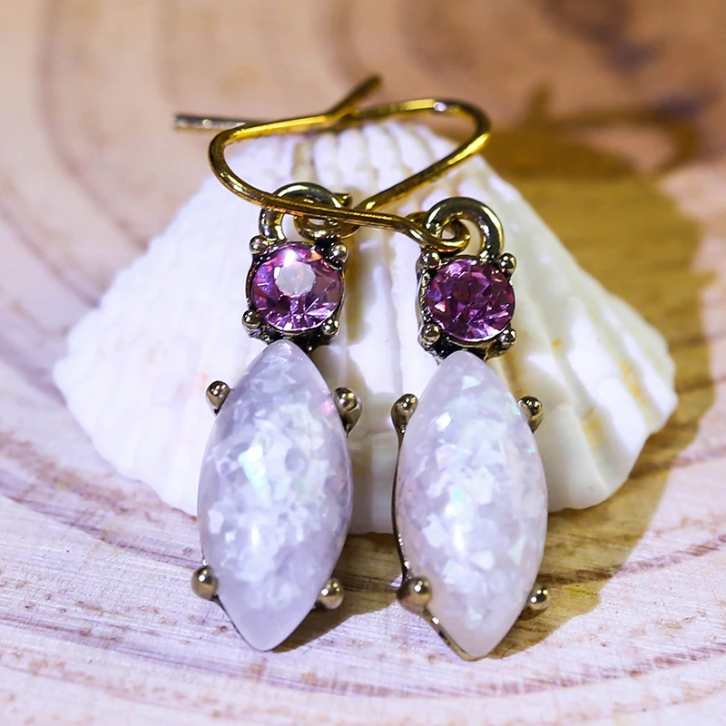 Элегантный белый опал подвеска свисающие серьги для женщин с розовым кристаллом